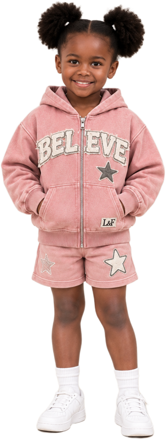 Believe Set in washed rose on a girl aged five