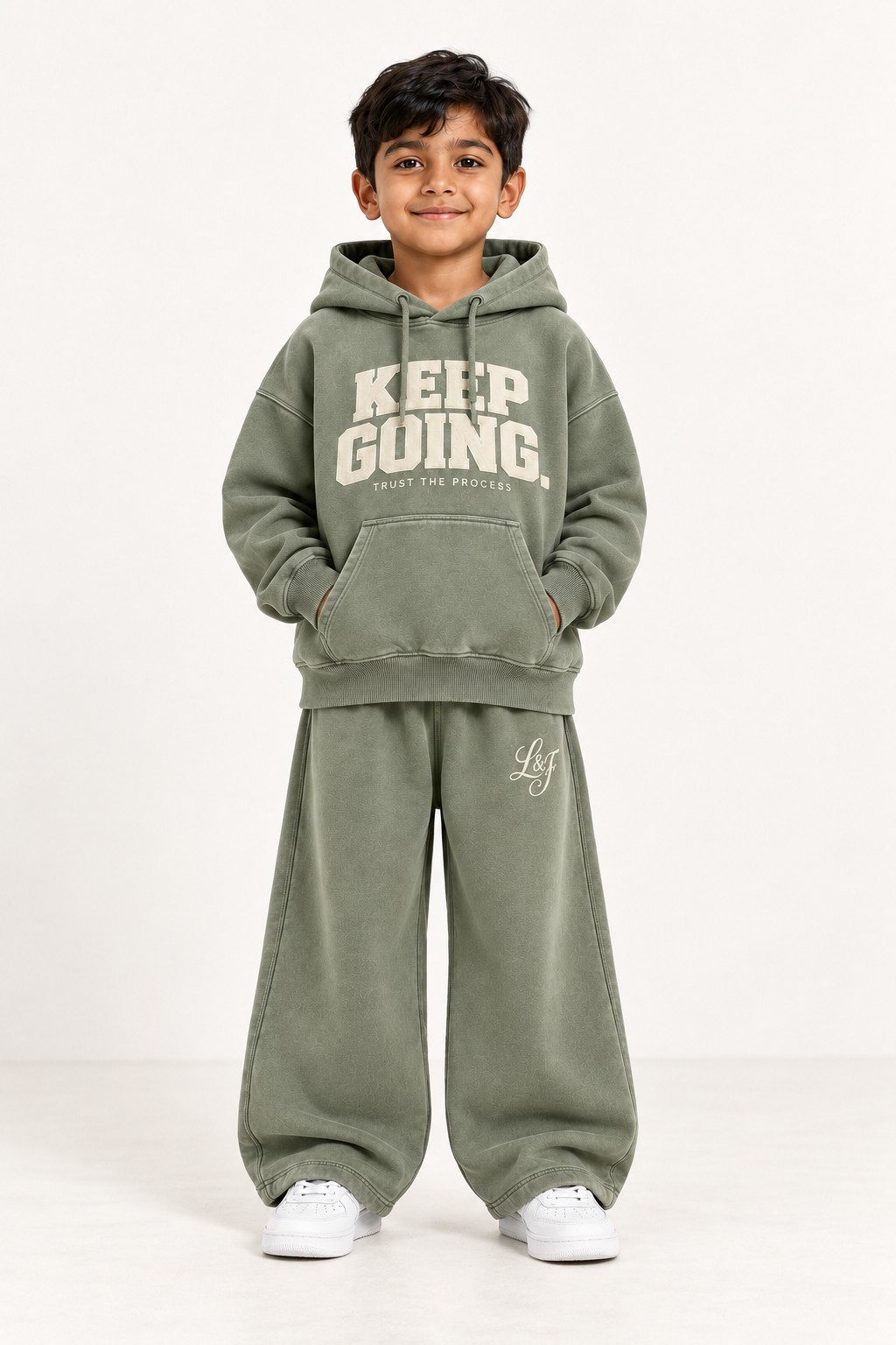 Forward Set in sage on a boy aged six