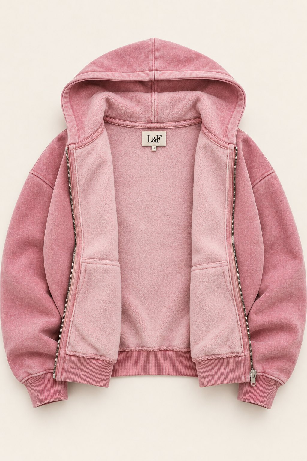 Believe Zip Hoodie, Washed Rose inside view